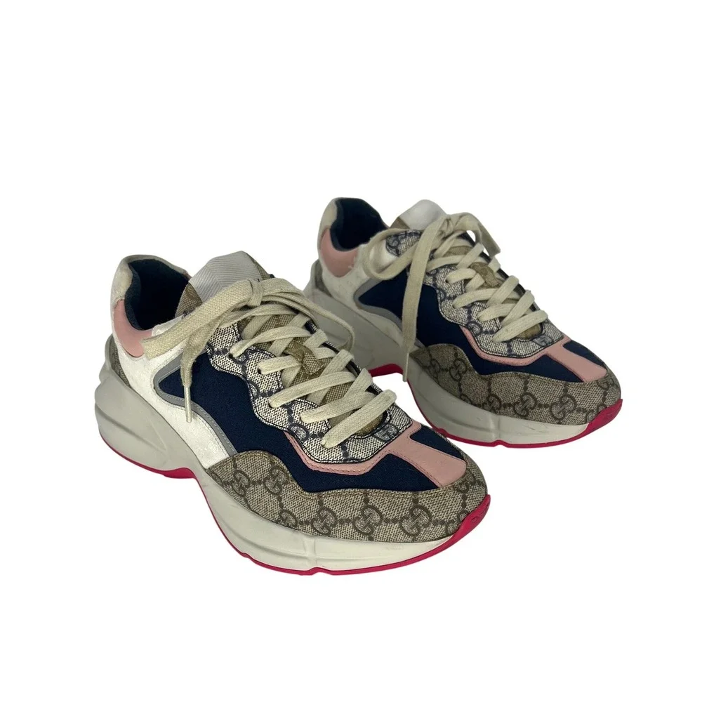 Gucci GG Rhyton Sneakers GG Supreme Canvas Pink Blue‎ Size 38